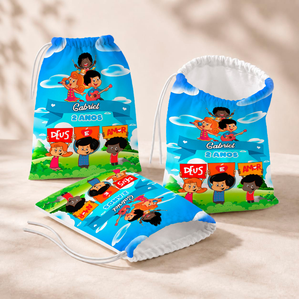 20 Sacolinhas Personalizada Festa Infantil 18x26 Aniversário Lembrancinha 3 palavrinhas azul