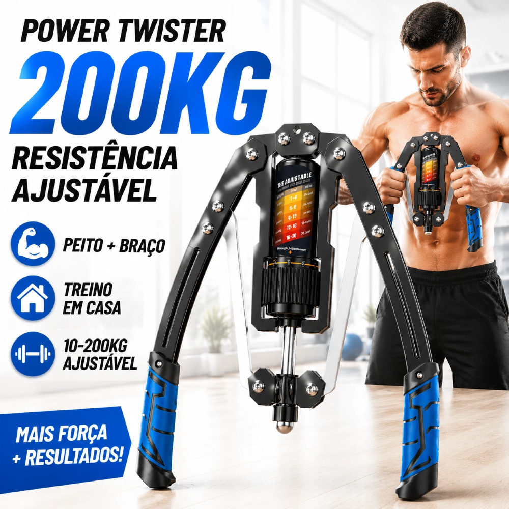 Power Twister Ajustável 10-200kg | Exercitador de Braço e Peito para Musculação em Casa - Silencioso