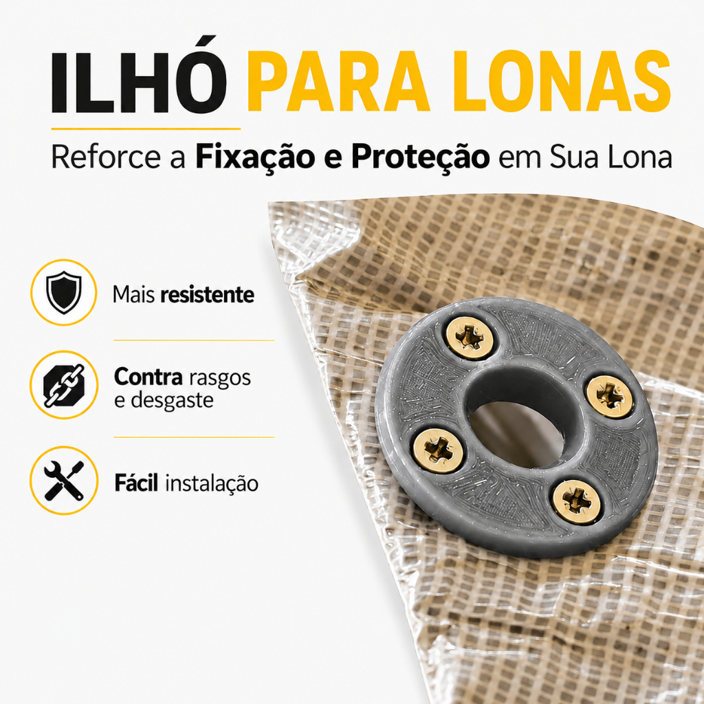 Kit Ilhós de reforço para lonas reforça bordas lonas rasgos fixação kit com parafusos