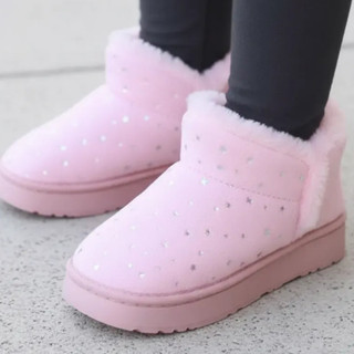 Pantufa Bota Infantil Peluciada Estrelas Cano Curto Menina Confortável Antiderrapante Fofa e Quentinha