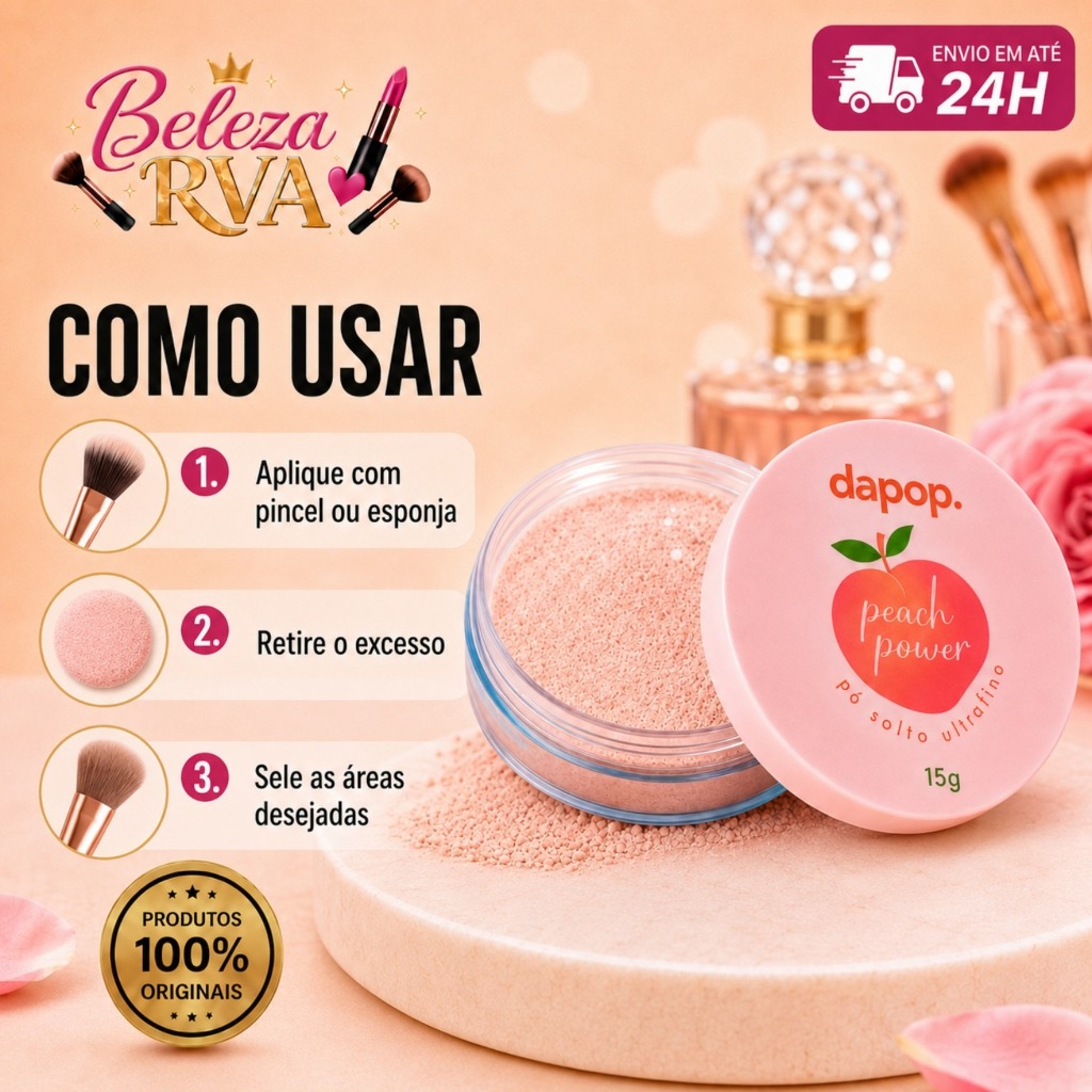 Pó Pessego Peach Power Dapop – Efeito Aveludado e Pele Perfeita o Dia Todo!