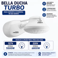Chuveiro Lorenzetti Bella Ducha Turbo 127V 5500W ou 220V 6800W Original