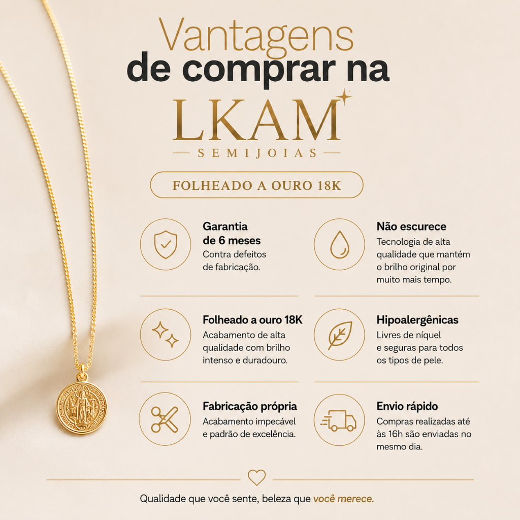 Escapulário Religioso São Bento - Unissex com Medalha e Corrente Veneziana Folheada a Ouro 18K — imagem 2 de 2