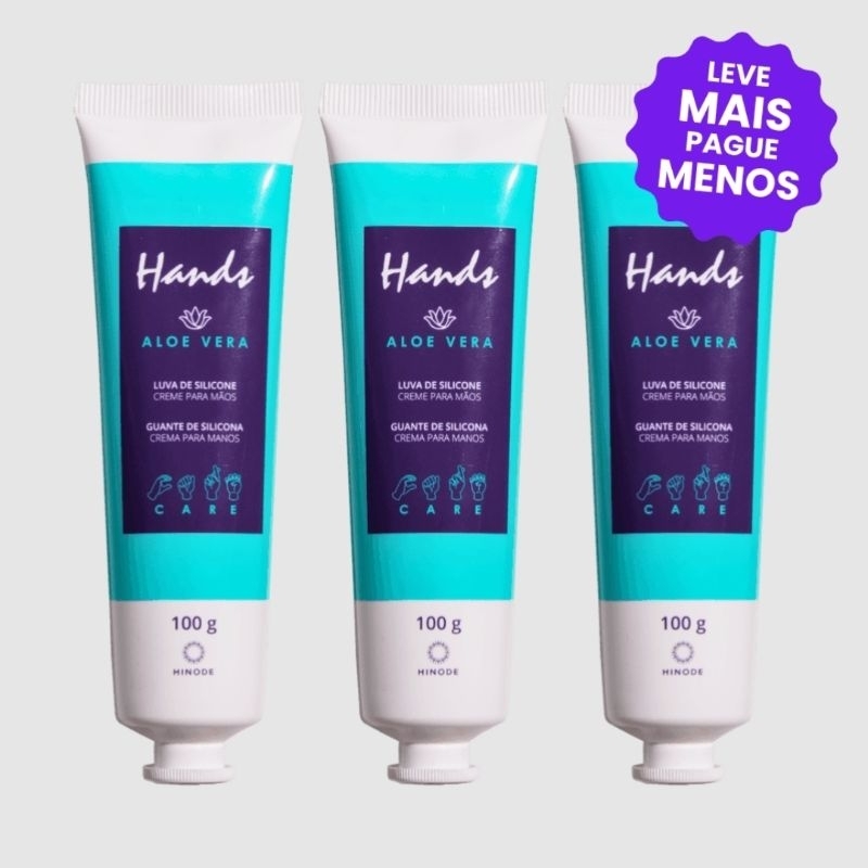 Kit 3 Luvas de Silicone Hidratante para as Mãos Aloe Vera 100 g cada Hinode