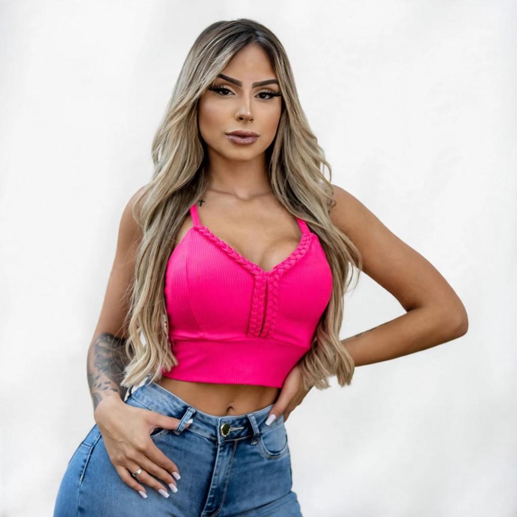 Cropped feminino alcinha trançado Cropped com bojo