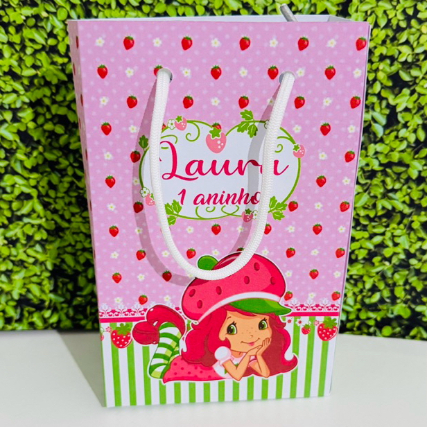 SACOLINHA P PERSONALIZADA MORANGUINHO LEMBRANCINHA  DE FESTA INFANTIL/PEGUE E MONTE