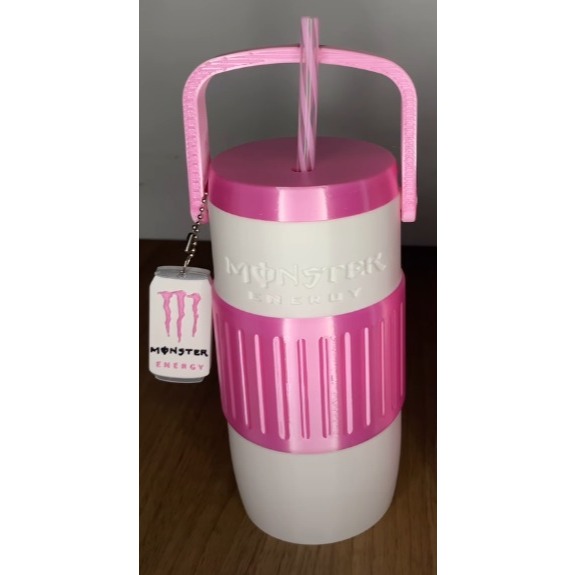 COPO MONSTER ROSA PERSONALIZADO COM CHAVEIRO ABRIDOR