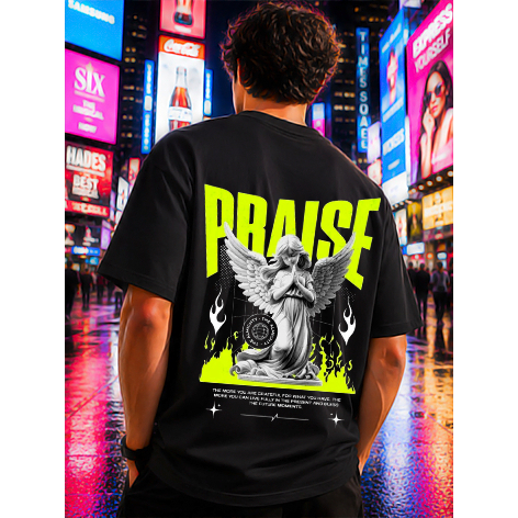 Camiseta Streetwear Casual Praise Frente Costas Estilo de Rua Feminina Masculina Algodão Unissex Oversized