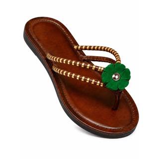 Sandalia Feminino Couro Legitimo Havaiana com Flor VERDE
