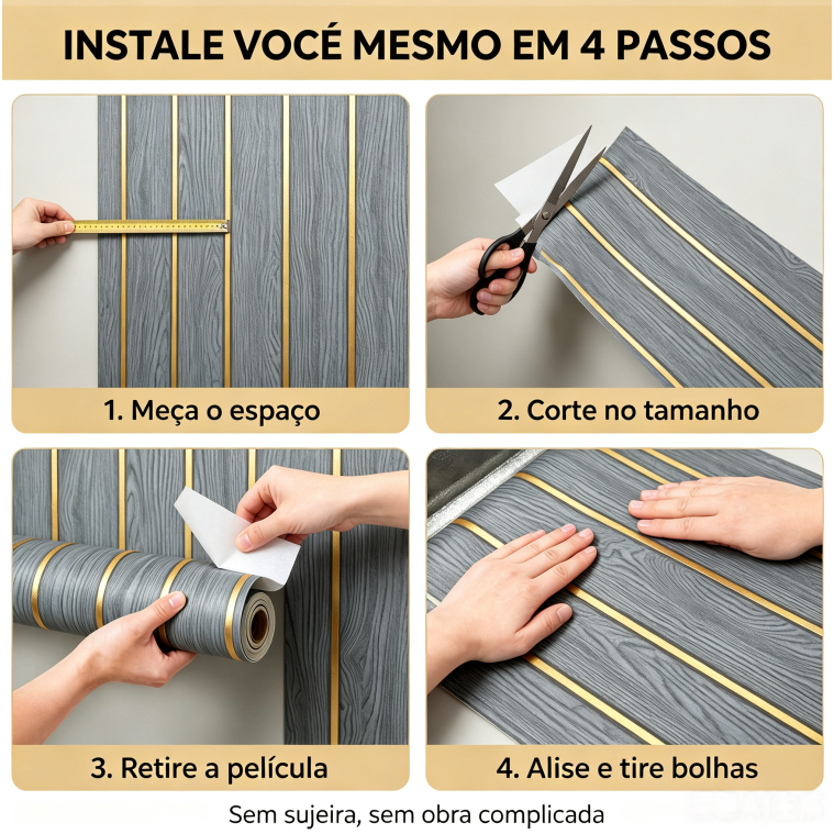 Papel De Parede 5 Metros Com Relevo Textura Linha Dour 3D Decoração Moderna Retrô Cor Madeira Bege — imagem 2 de 2
