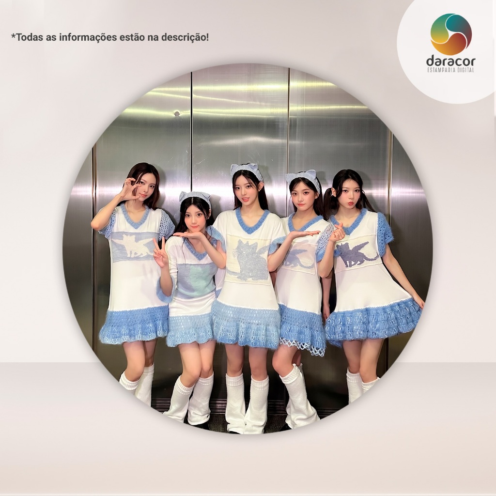 Capa de Painel K-Pop Illit 0,50x0,50 Redondo C/Elástico Tamanhos Diversos