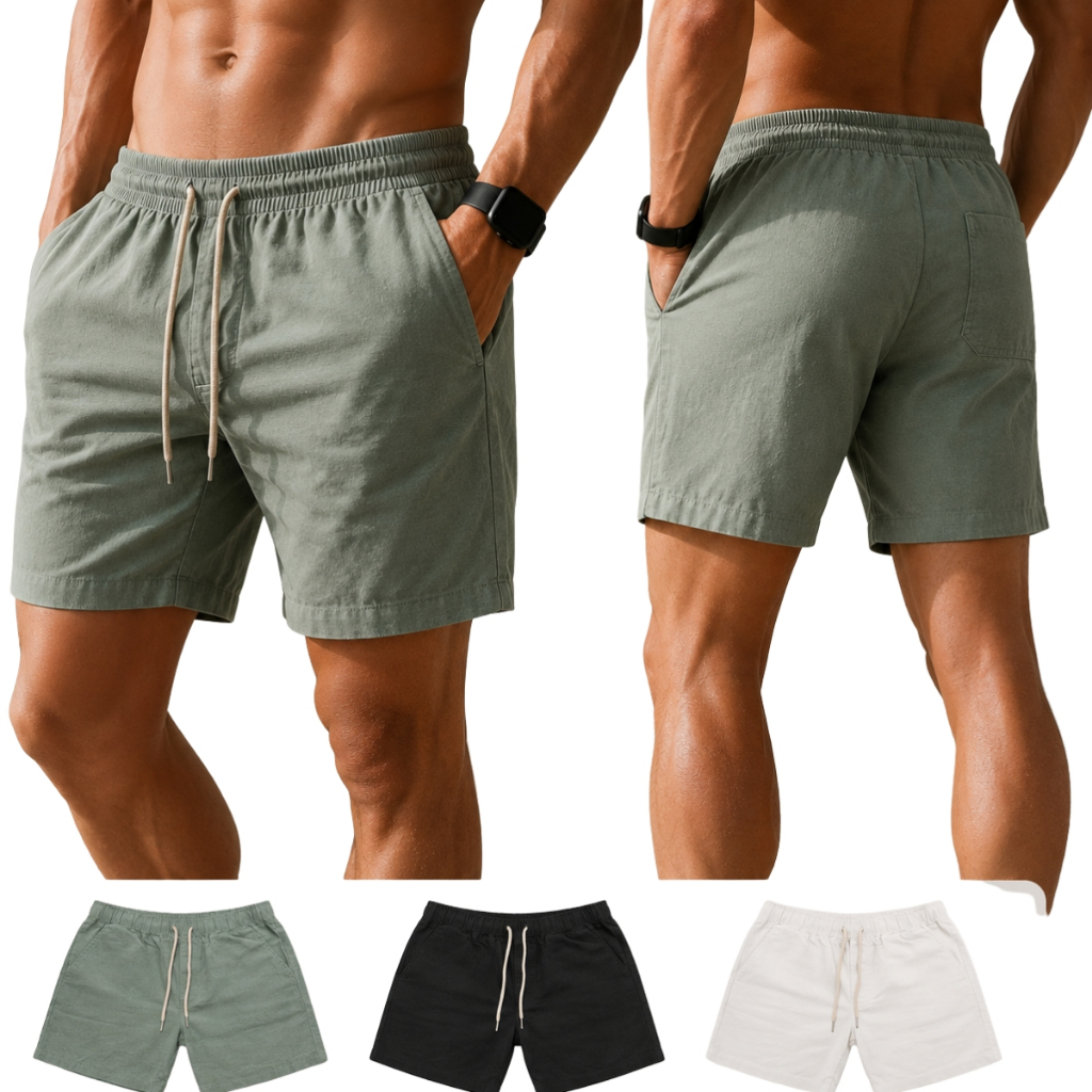 Short Linho Premium Masculino Mauricinho Casual Verão com Elástico e Cordão Leve e Confortável Short Mauricinho
