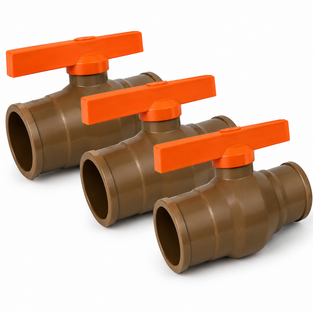 3x Registro De Esfera PVC 25mm (3/4) Soldável PVC Monobloco Marrom
