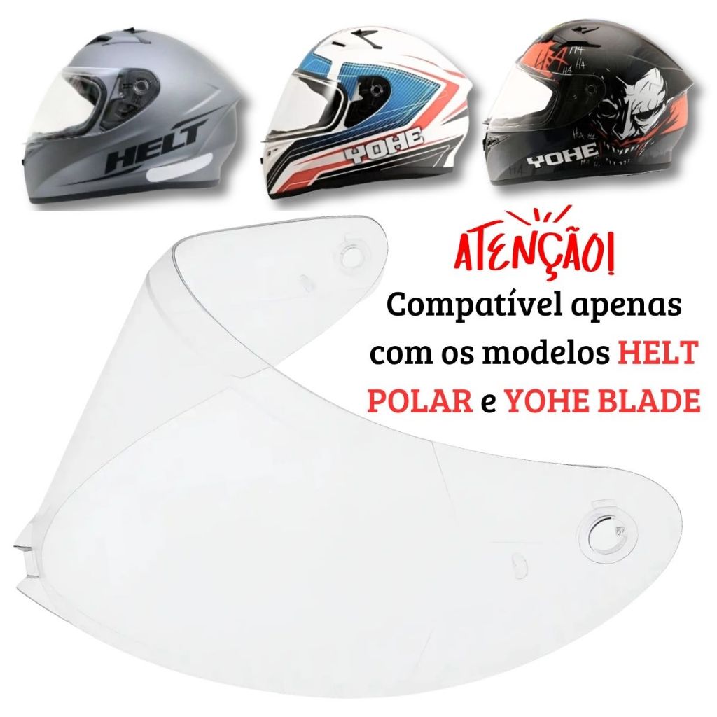 Viseira Cristal Capacete Helt Polar / Yohe Blade Antirrisco Injetada 2.2mm