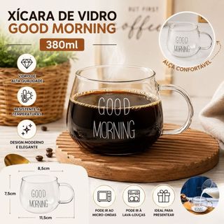 Caneca Good Morning 370ml - Elegante, Design Clean, Vidro Borossilicato