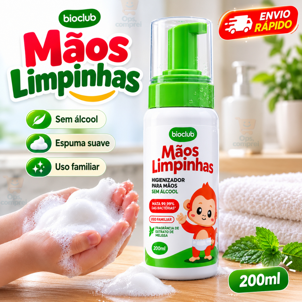 Higienizador de Mãos Infantil Sem Álcool Mãos Limpinhas Mãe Limpeza