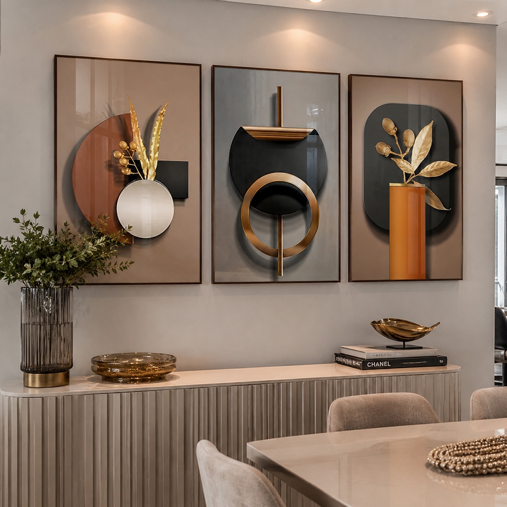 Quadro Decorativo Geométrico 3 Telas com Moldura Sala Quarto · foto 2