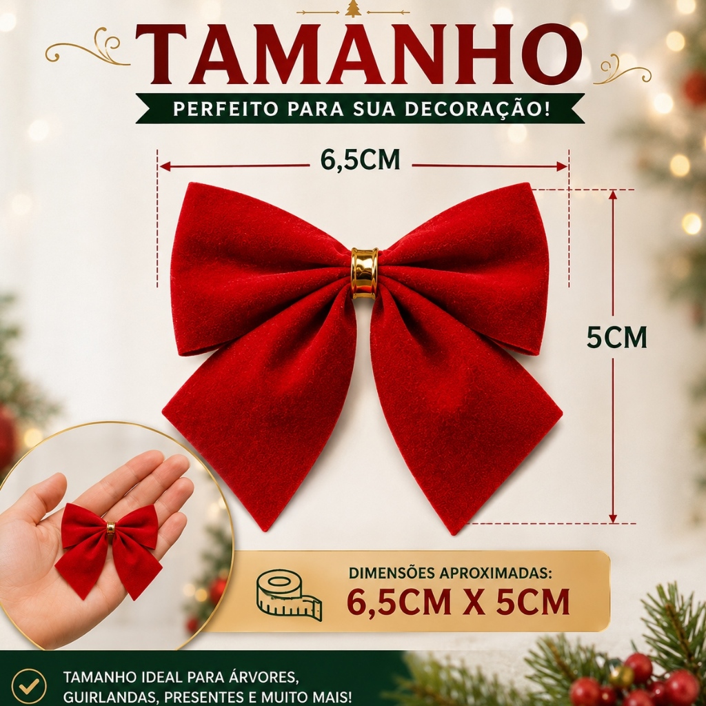 Laços Lacinhos Para Árvore de Natal Enfeite Decoração Natalina Vermelho Luxo — imagem 2 de 2