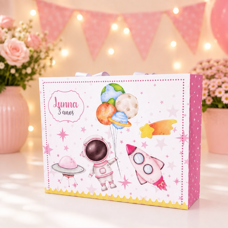 Sacolinha Sacola Personalizada | Chá de bebe | Lembrancinha Astronauta menina