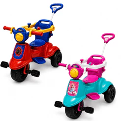 Carrinho De Passeio Infantil Triciclo Aranha Avespa Motoca C/ Pedal Apoio de Pé e Haste Empurrador