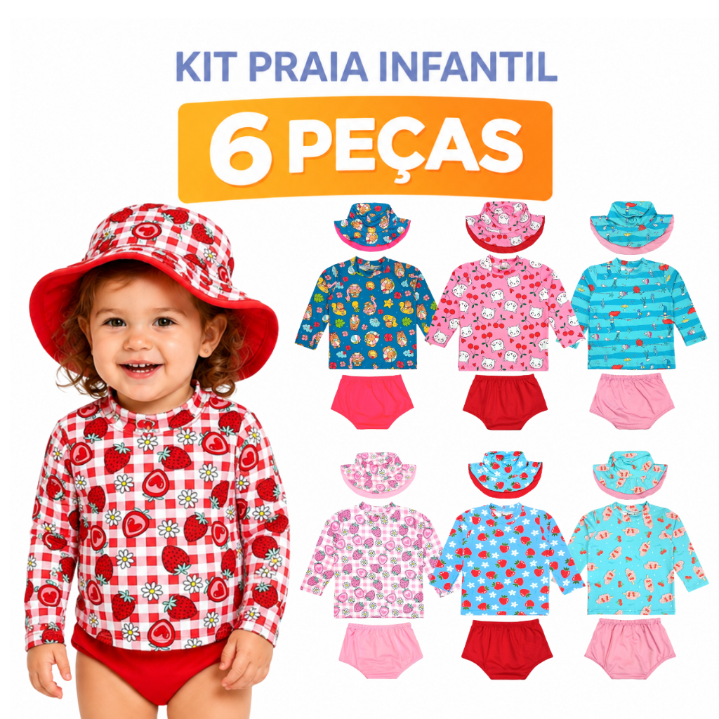 Kit  Lote Sortido 6 Peças de Roupa De Praia Bebê Menina Infantil Verão