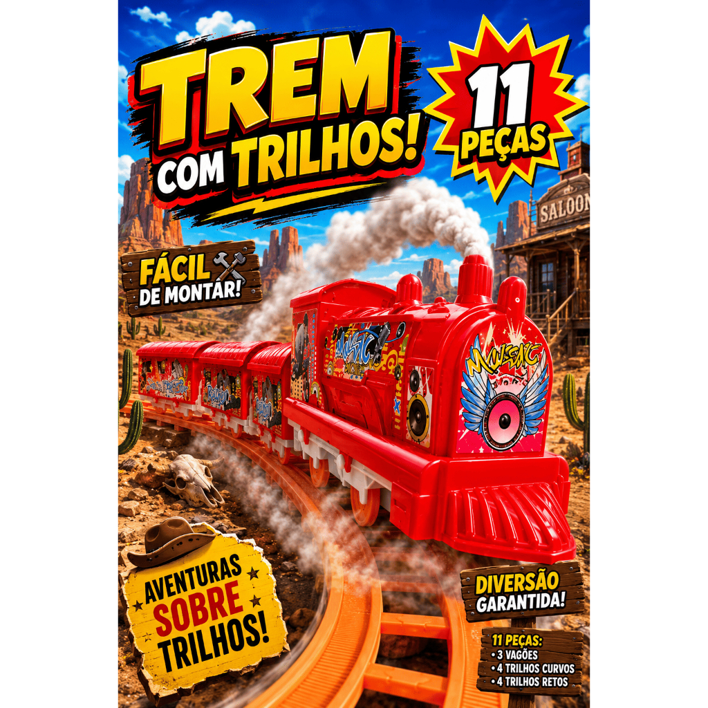 Trem Trenzinho Eletrico Máquina Locomotiva Trilho e Vagão Brinquedo Menino Menina Festa Lembrancinha
