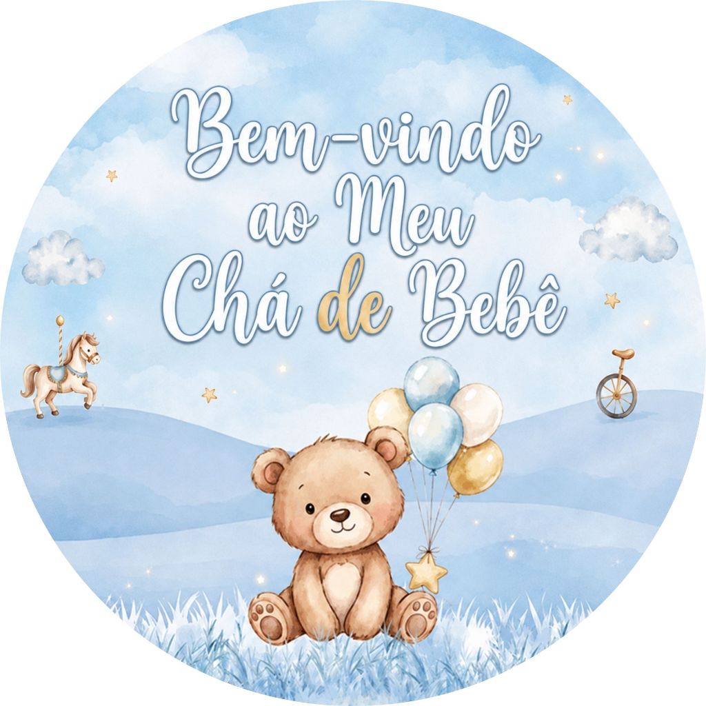 Painel Redondo 50x50cm – Tema Chá de Bebê Ursinho