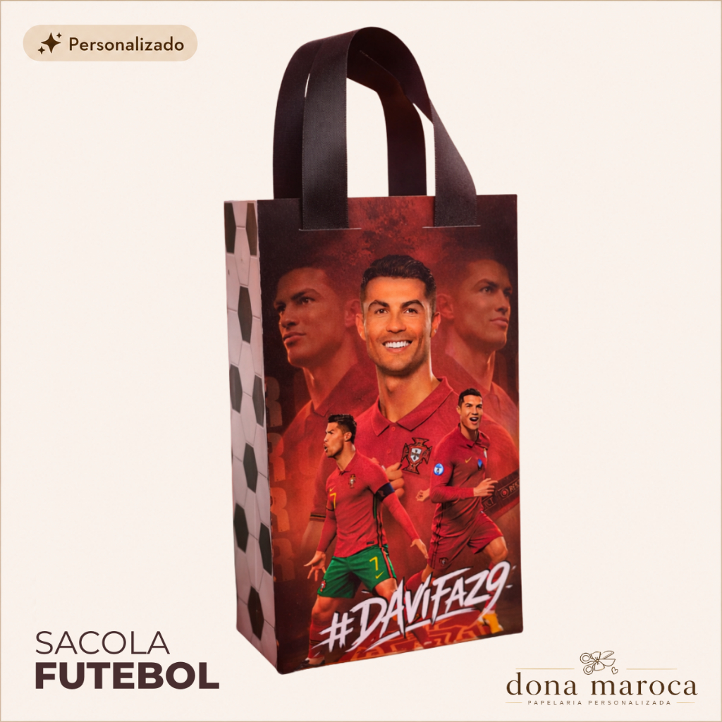 Sacola Personalizada Futebol Cristiano Ronaldo | Lembrancinha Festa Infantil | Sacolinha Personalizada com Nome