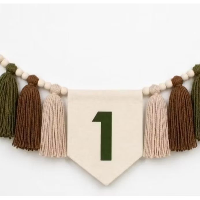 Bandeirolas Boho com tassel 1 ano| Decoração Festa Aniversário| Pompons e Contas de Madeira| Painel FestaSmash the Cake