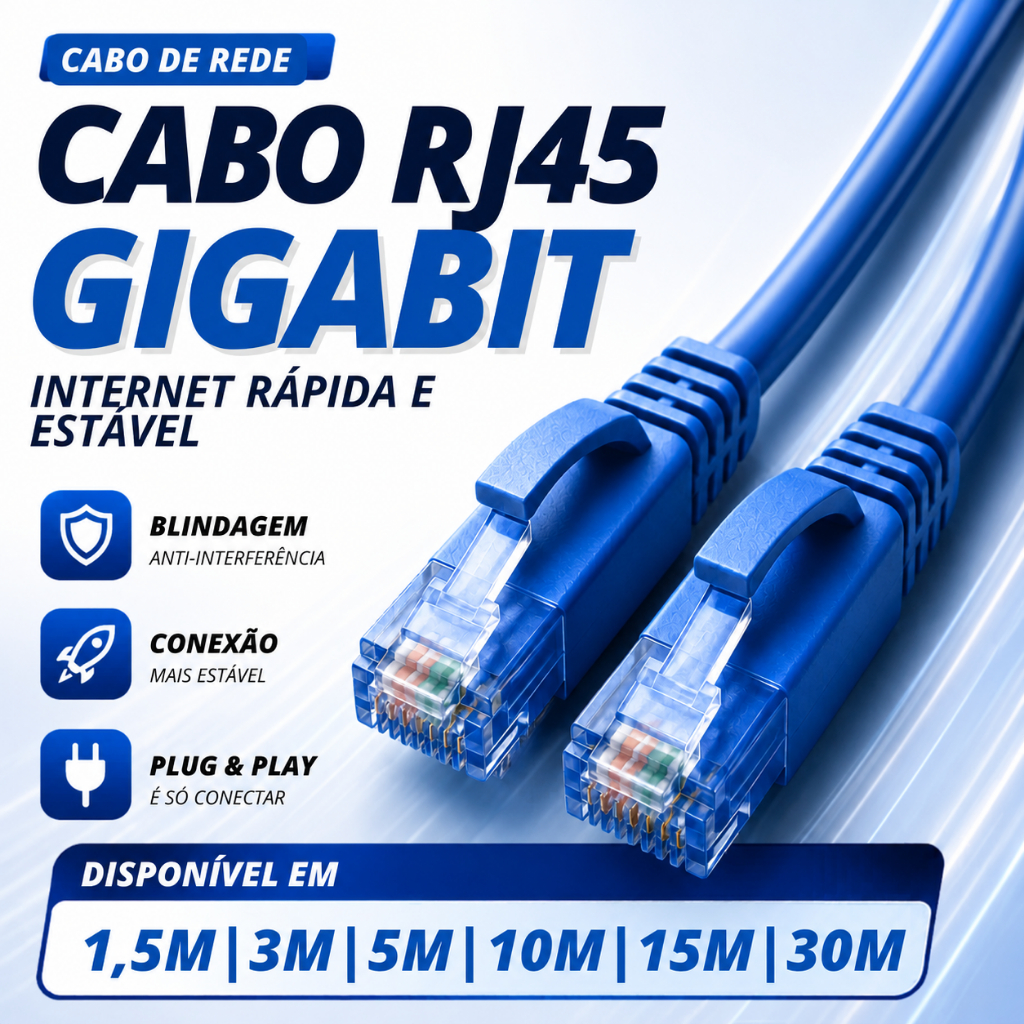 Cabo de Rede para Internet Crimpado RJ45 Vário Tamanhos Metros Velocidade Cabo Internet