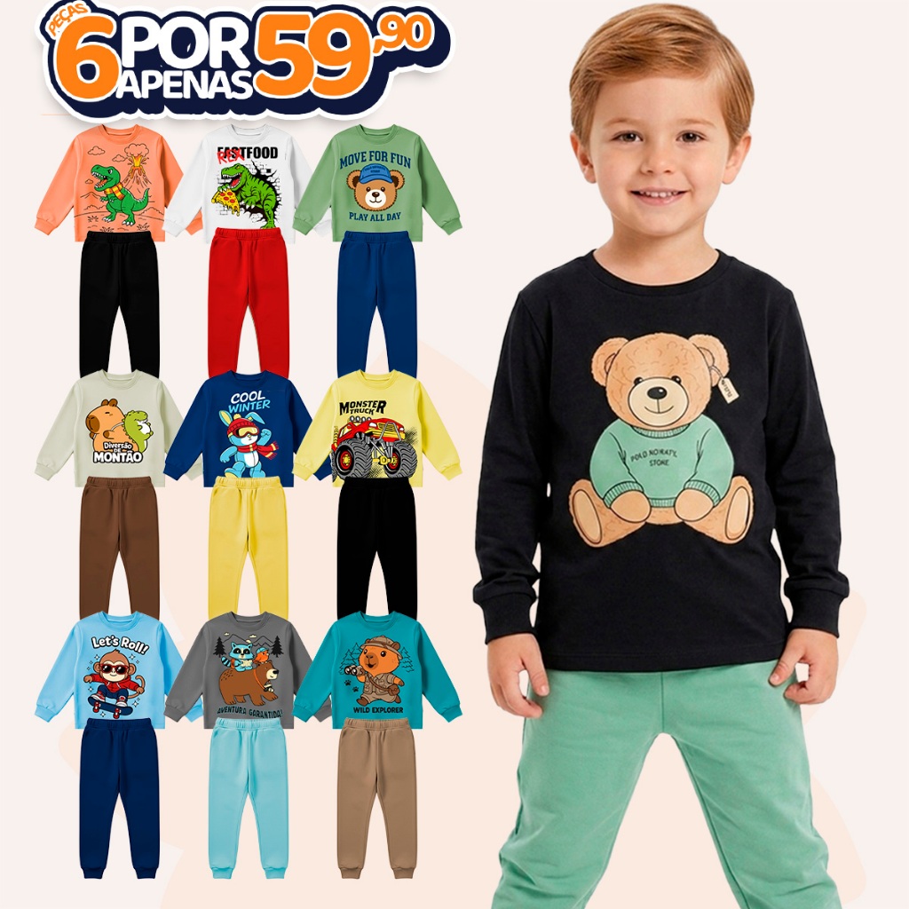 Kit Sortido 6 Peças de Roupas Masculino Infantil Inverno Meia Estação – 3 camisa
