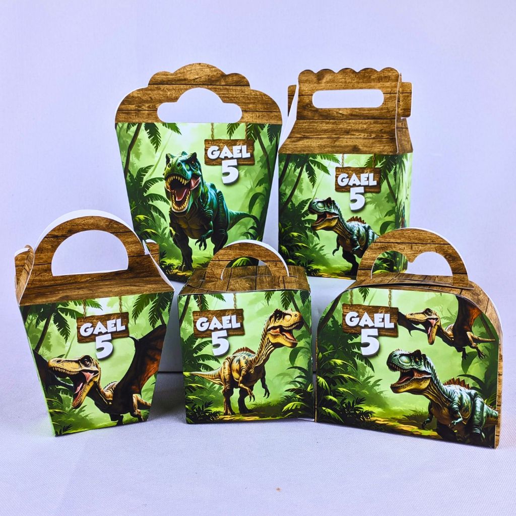 Kit 10 a 50 Caixinhas Personalizadas Com Alça Lembrancinhas Dinossauro Festa Aniversario Festinha Lembrança
