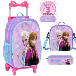 Kit Escolar Rodinha Frozen Lancheira Térmica + Estojo Mochila forro Interno