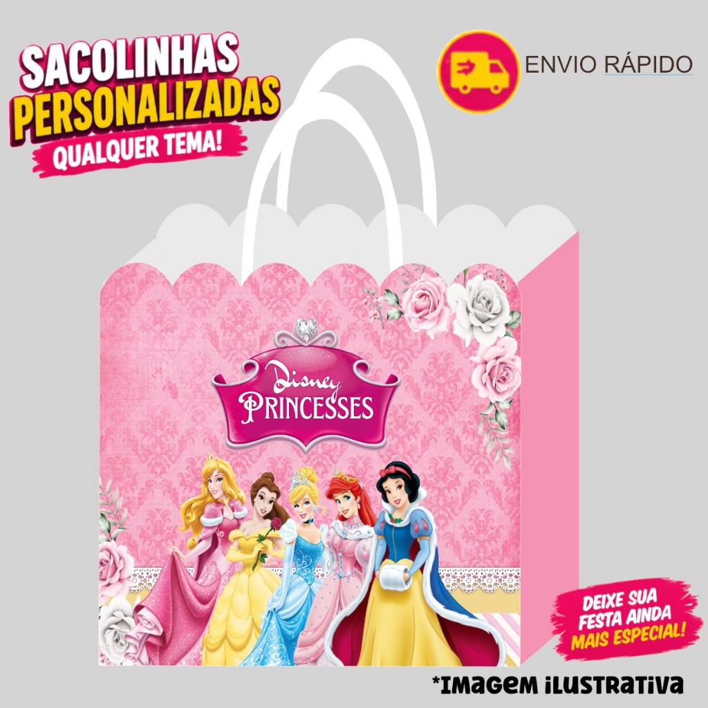 Sacolinha PRINCESAS Personalizados | Sacolinha | Lembrancinha | Mimos | Aniversário (PEGUE E MONTE)