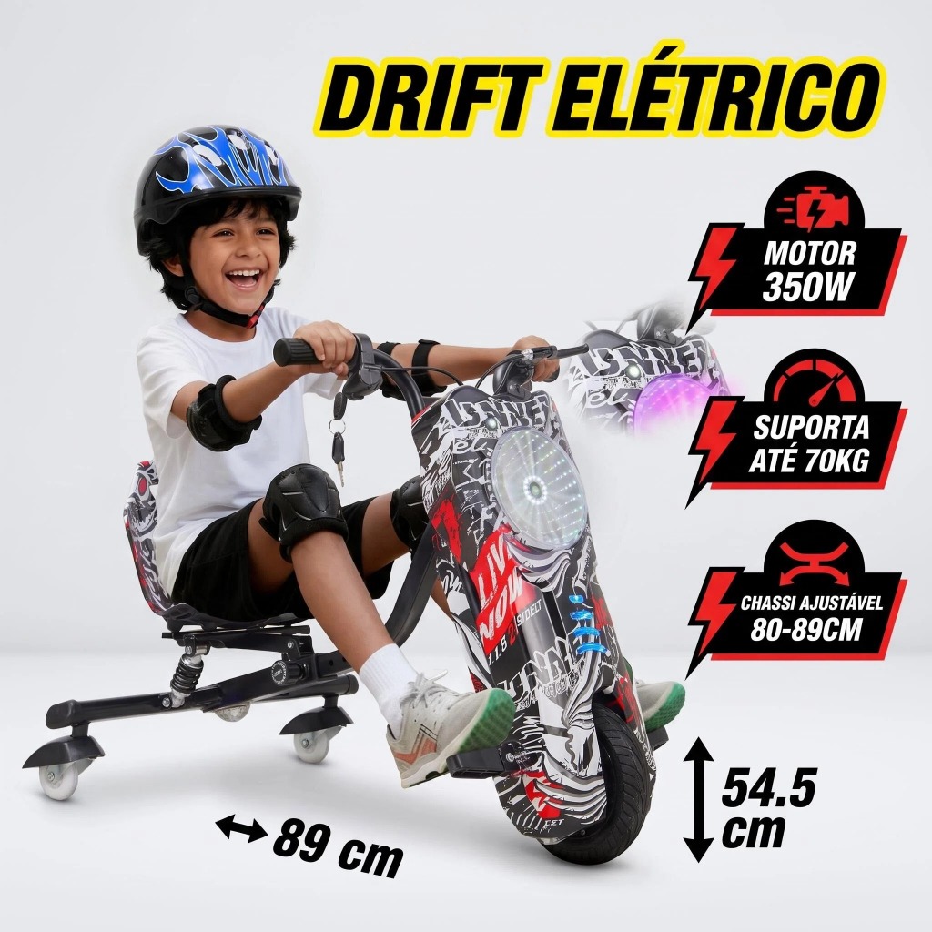 HONEYWHALE Triciclo Infantil Elétrico Drift 350W LED Bluetooth 3 Velocidades Kart Criança | Kit Proteção