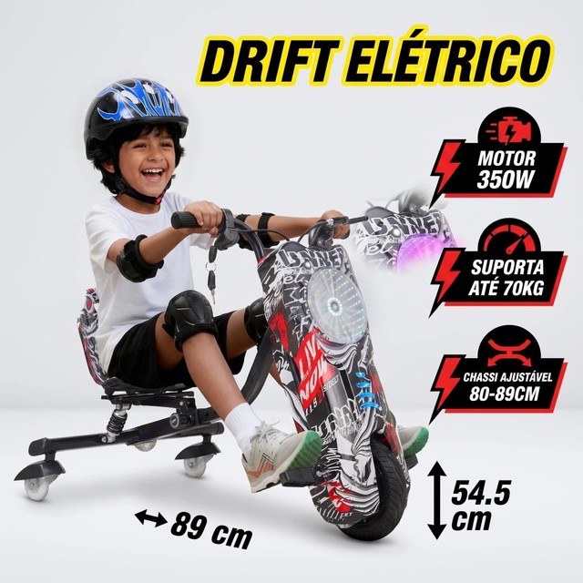HONEYWHALE Triciclo Infantil Elétrico Drift 350W LED Bluetooth 3 Velocidades Kart Criança | Kit Proteção