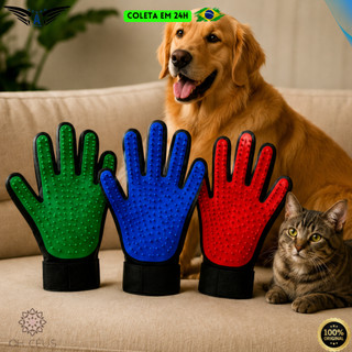 Luva Tira Pelos Pet ÓH CÉUS Cães Gatos Mão Direita Velcro Escovar Massagear