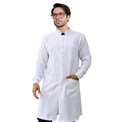 Jaleco Masculino Oxford Branco, Botão Embutido, Gola Padre, Com Punho, Manga Longa