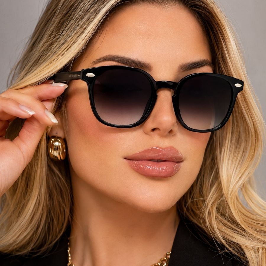 Óculos Grande de Sol Unissex Hexagonal Degrade Fume Preto Marrom em Acetato UV 400 Oferta Seveno