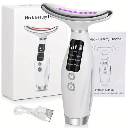 Massageador De Pescoço e Rosto LED Vibração Fototerapia Para Rejuvenescer Firmeza Anti-Rugas