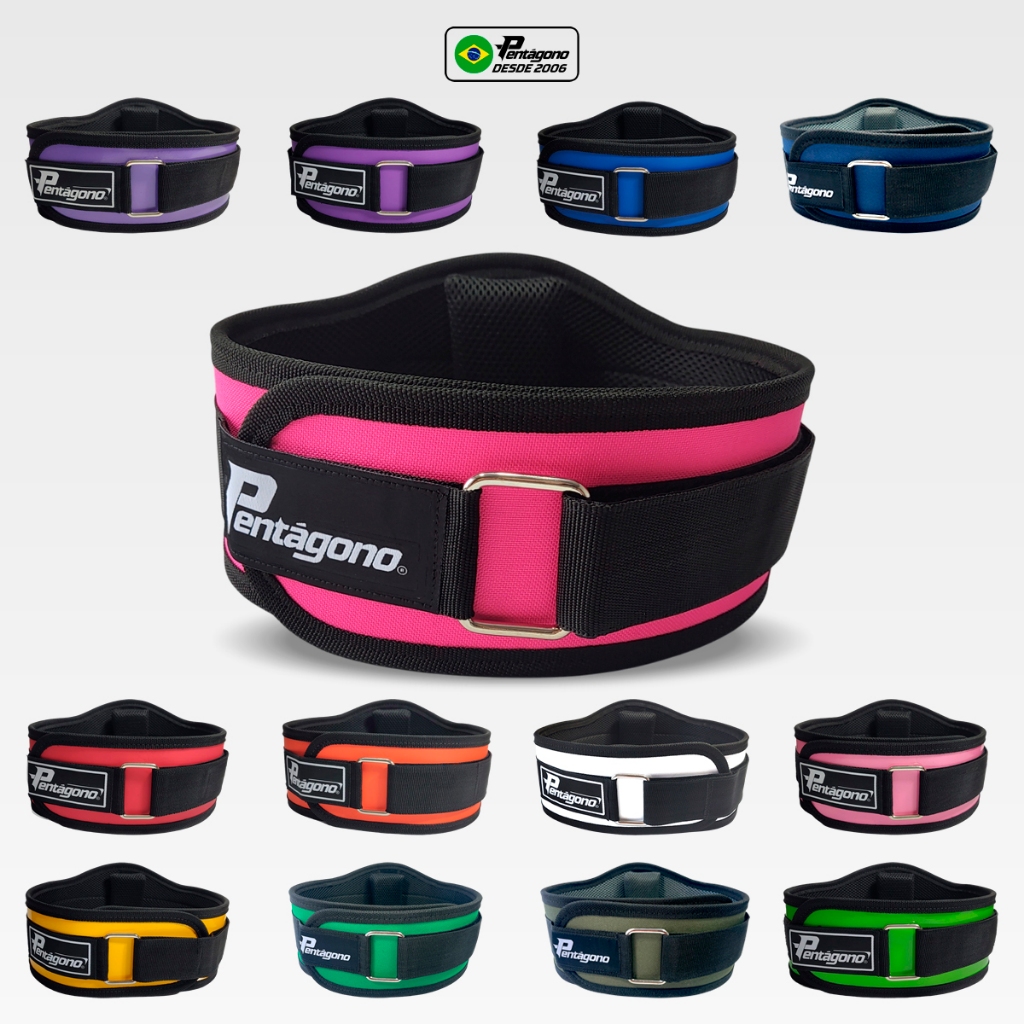 Cinturão Musculação Sport Ajustável 64 a 105 cm com Apoio Lombar Colorido - Pentágono