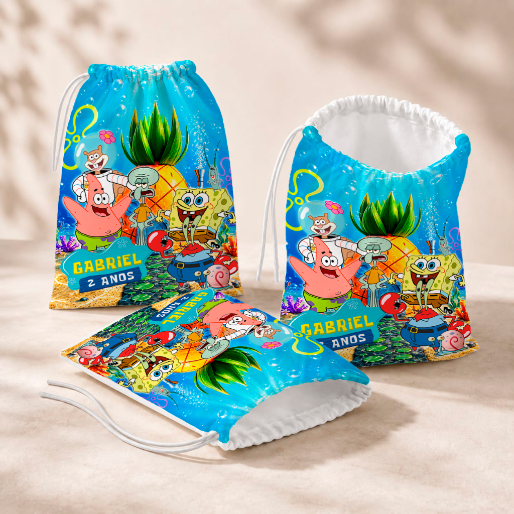 20 Sacolinhas Personalizada Festa Infantil 18x26 Aniversário Lembrancinha Bob Esponja M1