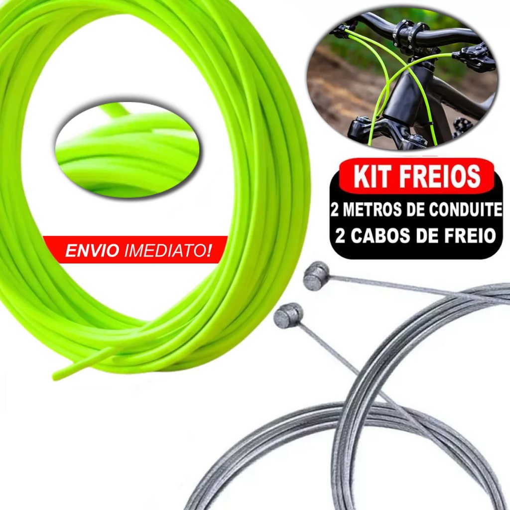 Kit Cabos Bike 2 Freio + 2 Marcha + 5m Conduíte Verde Neon MTB Aro 26 29 Universal — imagem 2 de 2