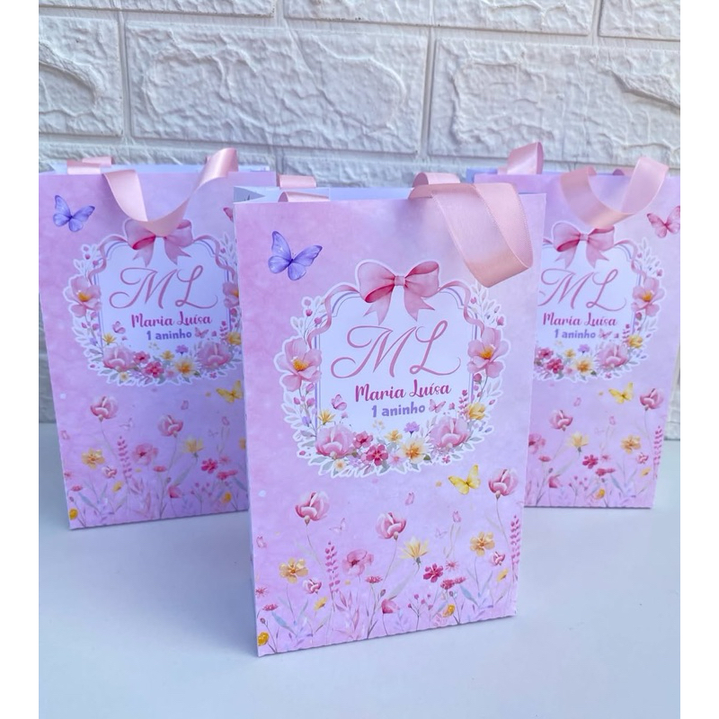 Sacolinha Personalizada Tamanho P | Tema Jardim Encantado e Jardim das Borboletas  | Lembrancinha Aniversário