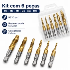 Kit 6 Brocas 3 em 1 Lorben Faz Rosca Chanfra Perfura HSS M3/M4/M5/M6/M8/M10