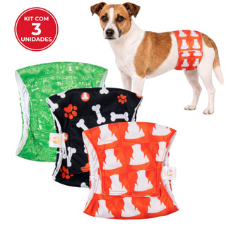 Kit 3 Fraldas Higiênicas Reutilizáveis Cachorro Macho Laváveis Estampadas Duráveis Petting Is Caring
