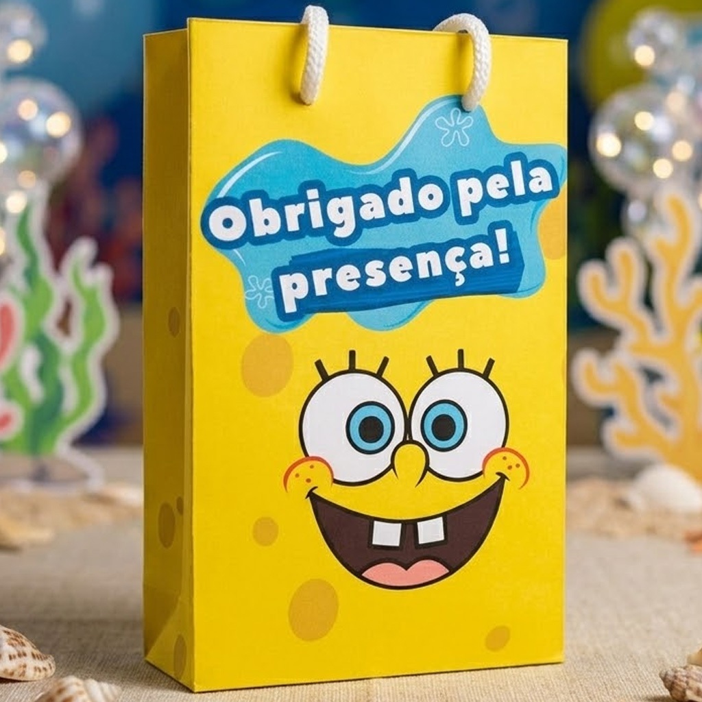 Sacolinha Bob Esponja Festa Infantil - desmontada papel Offset - lembrancinha