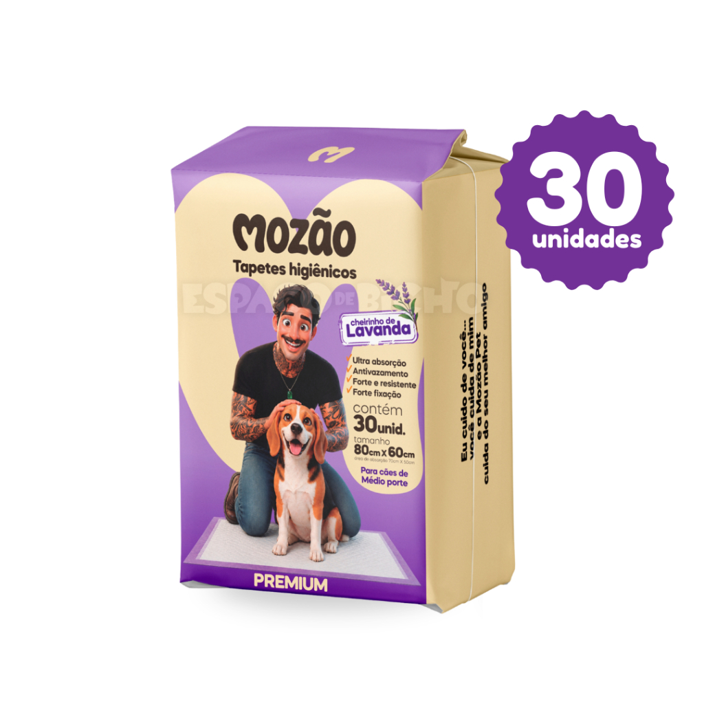 Tapete Higiênico Mozão Aroma Lavanda 80x60cm 30 Unidades