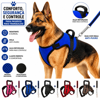 Peitoral para Cachorro Grande com Guia Antipuxão Regulável | Pitbull, Rottweiler, Doberma…