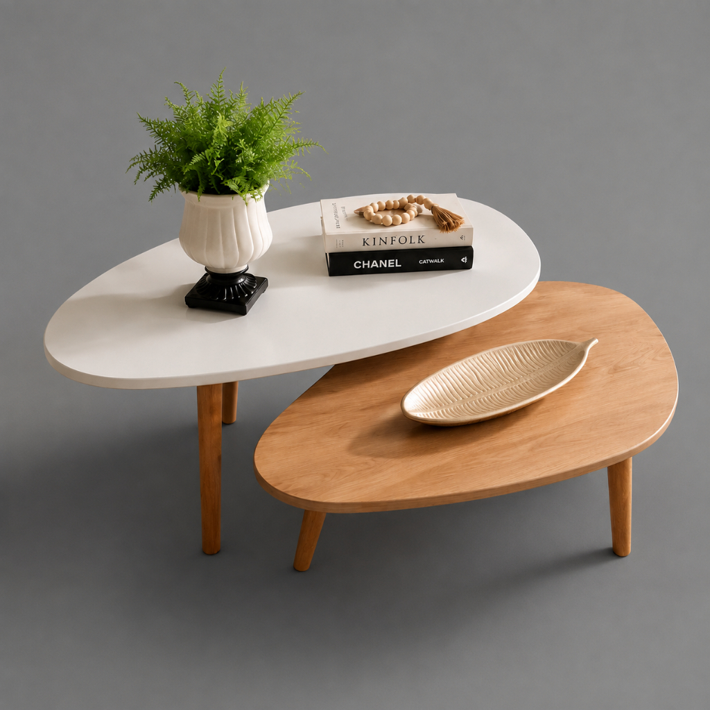 Conjunto kit de Mesa de Centro de sala pés palito retro Orgânica Wood Paris - Demoglass